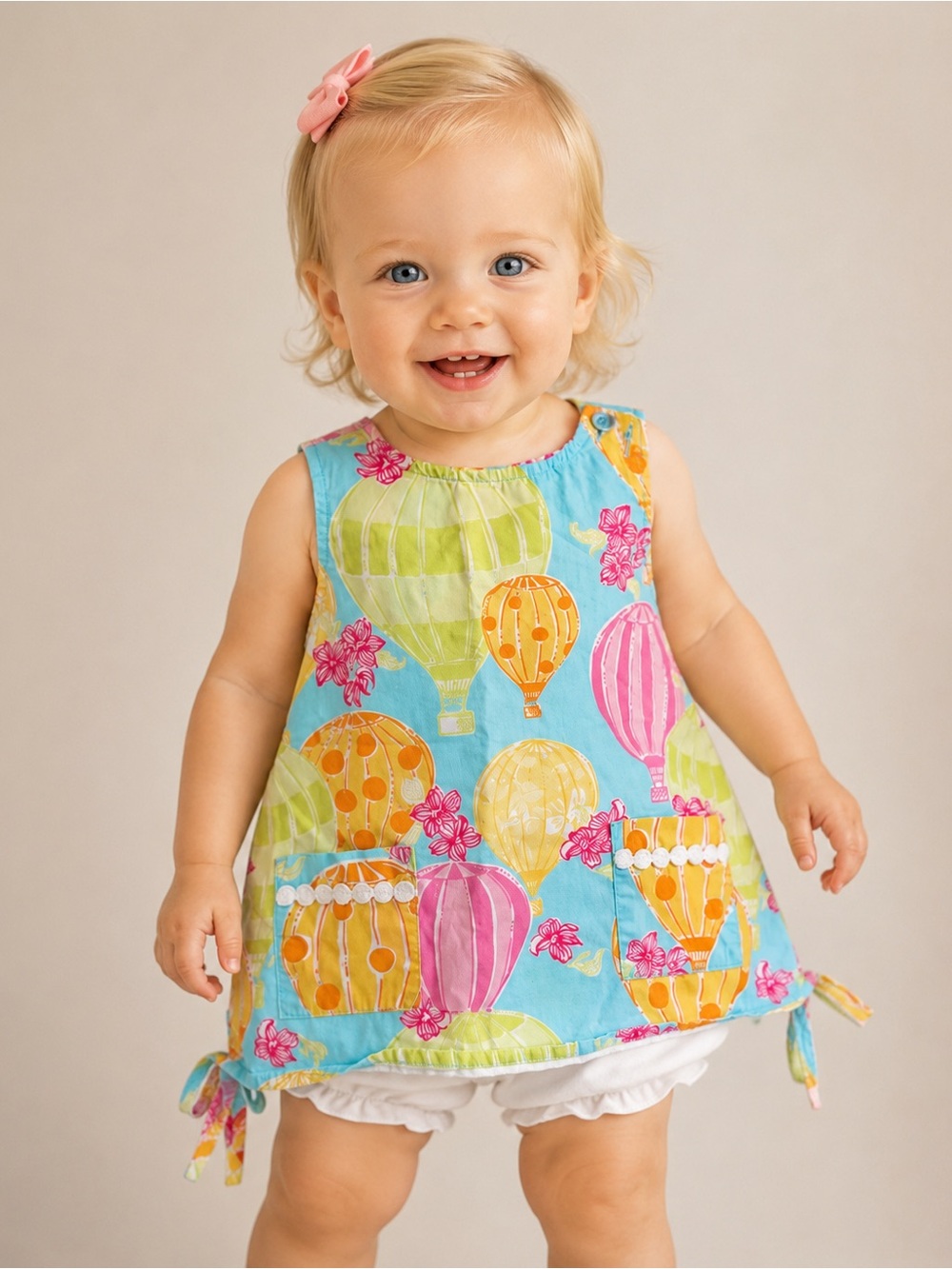 Girls Hot Air Balloon Print Tunic — Aqua, Pink, Yellow